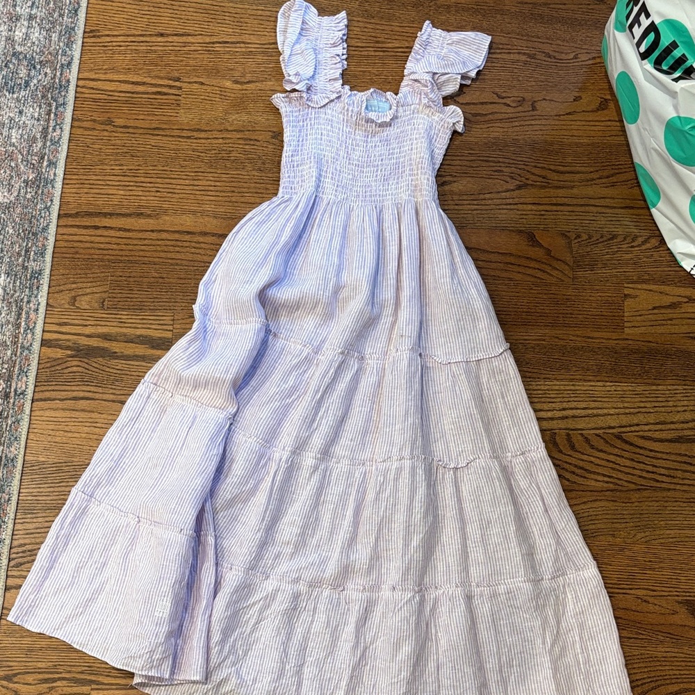 Linen Purple and White Striped Hill House Nap Dress